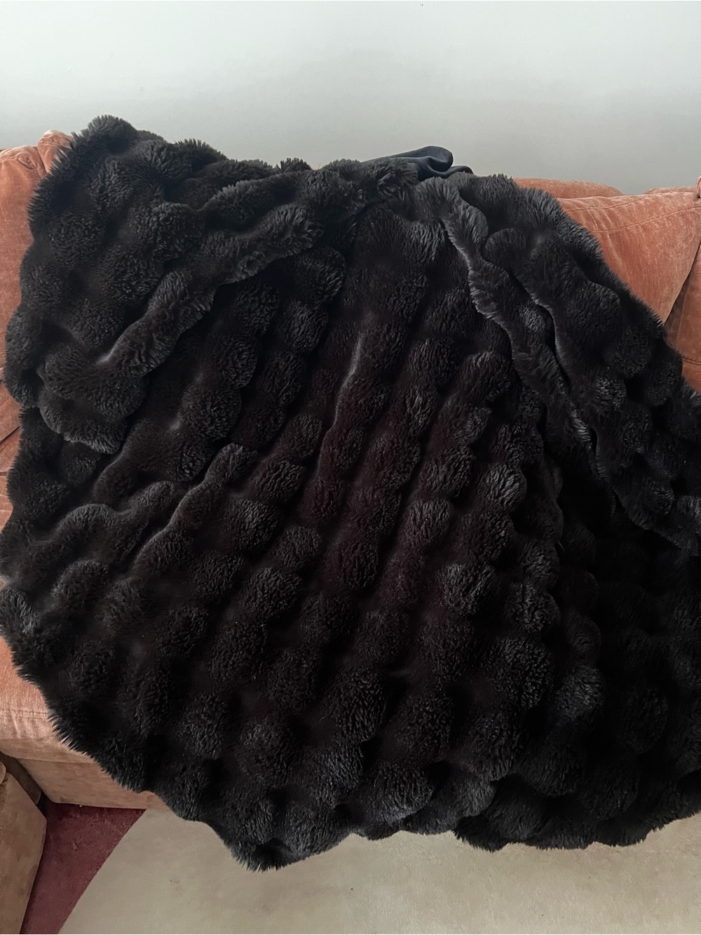 Juicy Couture Black Faux Fur Throw with Pink Brand Tag